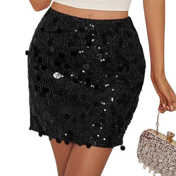 Kate Kasin medium sequin stretch mini skirt bodycon SK 2814 - Picture 1 of 13